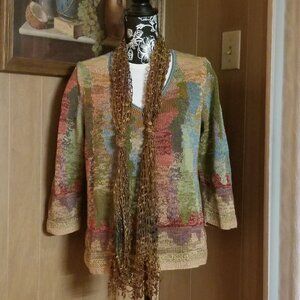 Peruvian Connection Pima Cotton Art-to-Wear, V-neck Sweater, Sz L